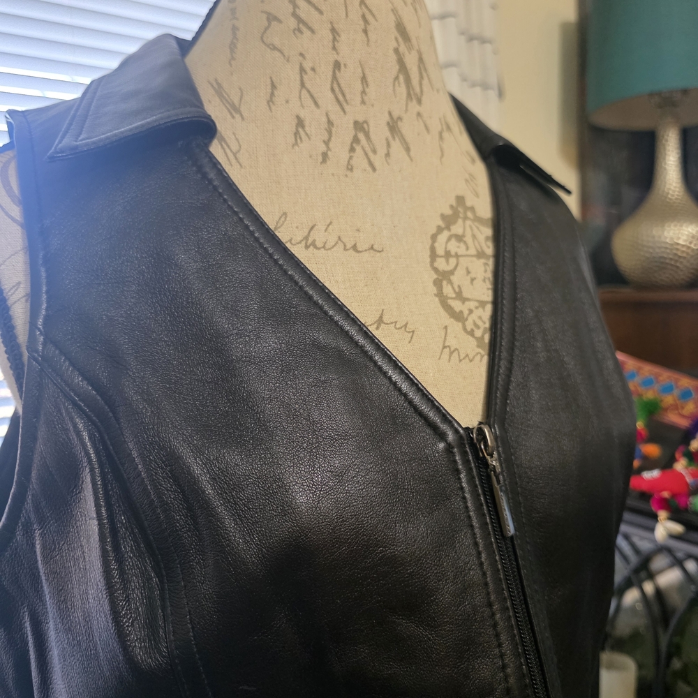 Wilsons Leather Black Vest Biker Goth Leather Zipper Vest - Picture 2 of 8